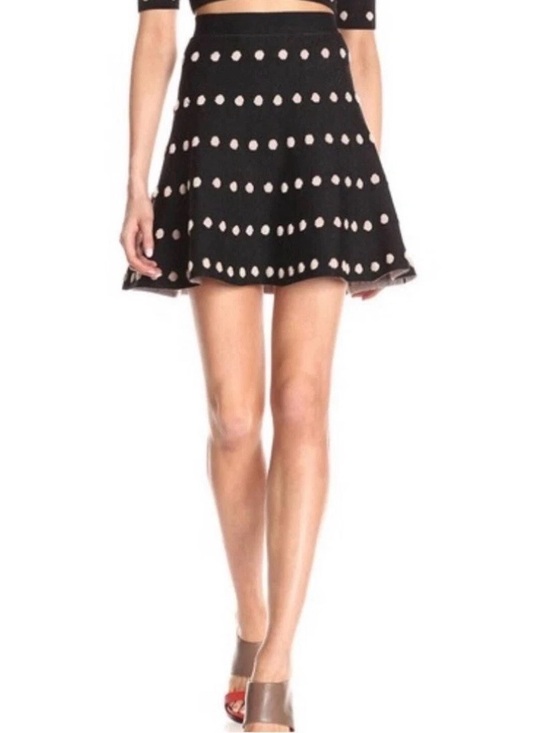 BCBGMaxAzria Dresses & Skirts - BCBG Maxazria Black Mini Skirt with Cream Polka Dot Preppy Skater Size Large